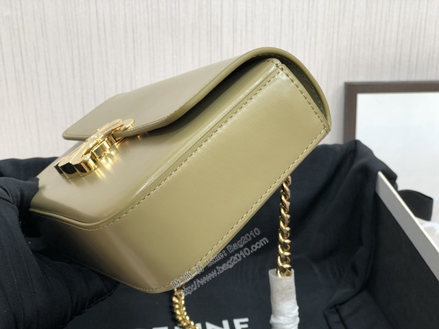 Celine專櫃2022新款小號亮澤牛皮革鏈條包 賽琳凱旋門鎖扣金屬鏈條腋下包 sldj2404